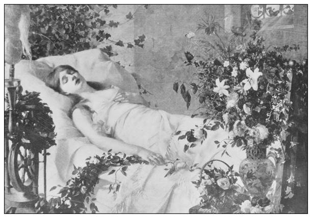 античная знаменитая картина xix века: месть цветов ф. хейгера - antique bed stock illustrations
