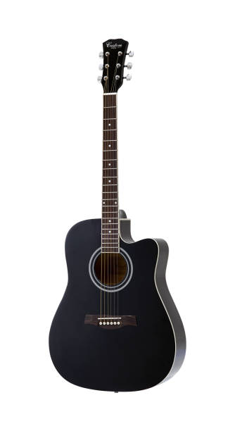 istock Black Acoustic Folk Guitar, String Music Instrument Isolated on White background 1224997604