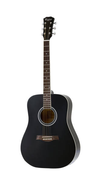 istock Black Acoustic Folk Guitar, String Music Instrument Isolated on White background 1224997607