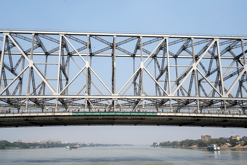 Howrah Bridge crossing Hooghly river in Kolkata