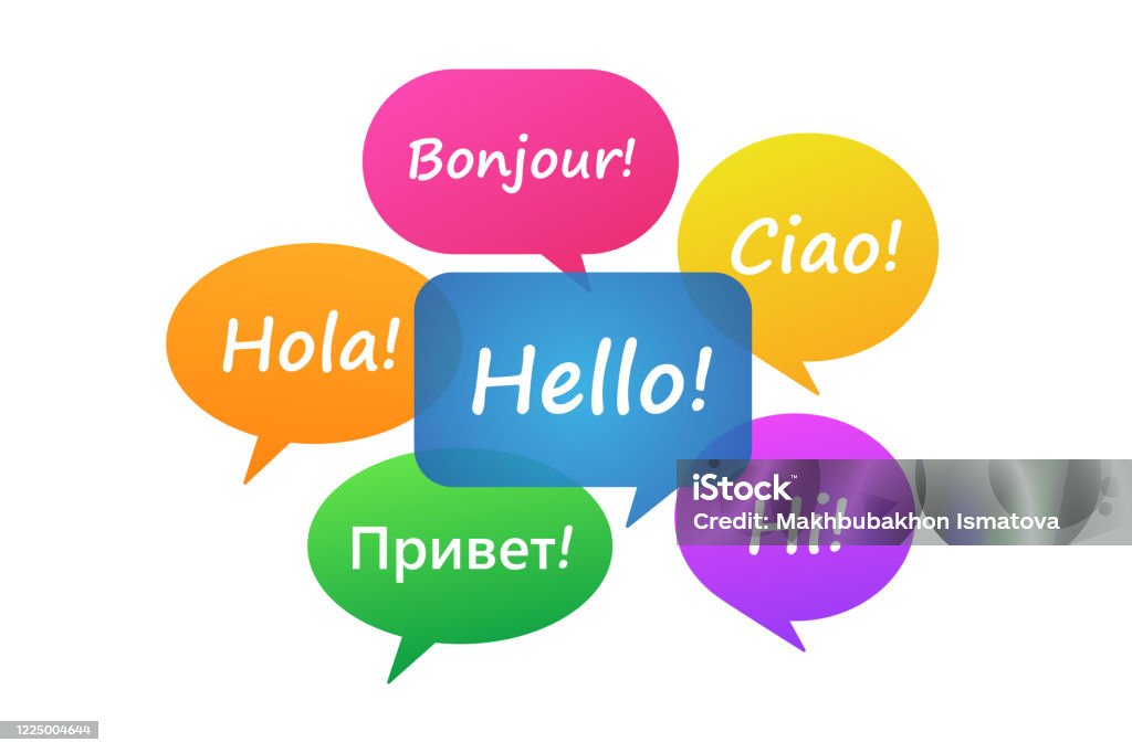 Hello Screen Multilanguage Multi Colored Speech Bubbles With Hello In Different Languages Stock ...