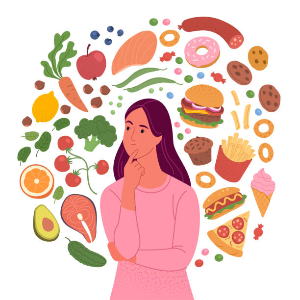ilustrações de stock, clip art, desenhos animados e ícones de healthy and unhealthy food. - white background cut out food choice
