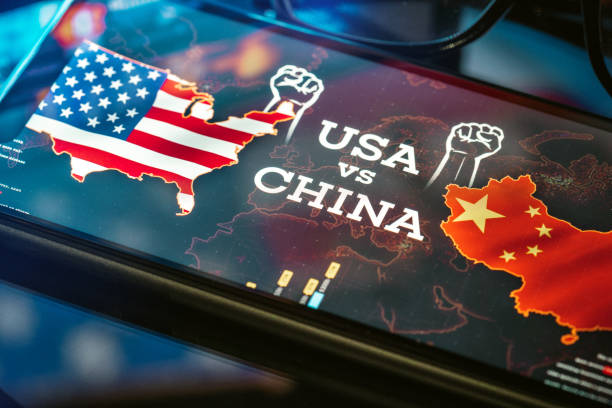 USA against China Trade War and Sanctions USA against China Trade War and Sanctions Breaking News on Smart Phone china digital flag stock pictures, royalty-free photos & images