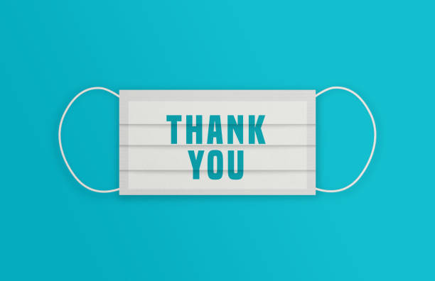 White Protective Mask with Thank You message over the blue background.