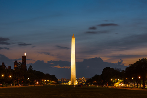 Panorama view of the Washington Monument during dusk, Washington DC