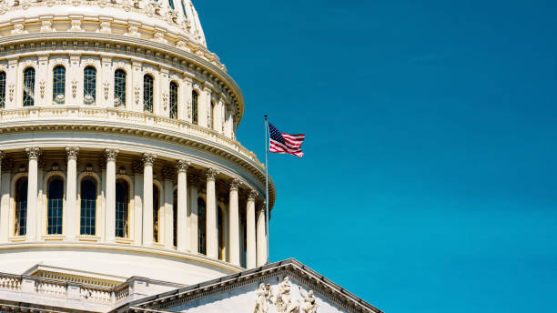 estados unidos, capitol dome fundo em estilo retrô - washington dc architecture nobody american flag - fotografias e filmes do acervo