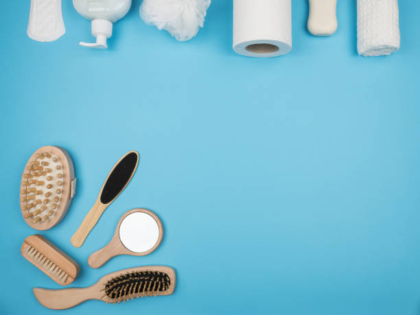 istock Personal hygiene items on a blue background. 1225010051