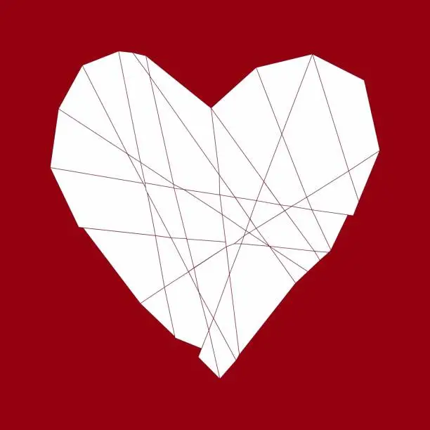 Vector illustration of Red polygon heart.