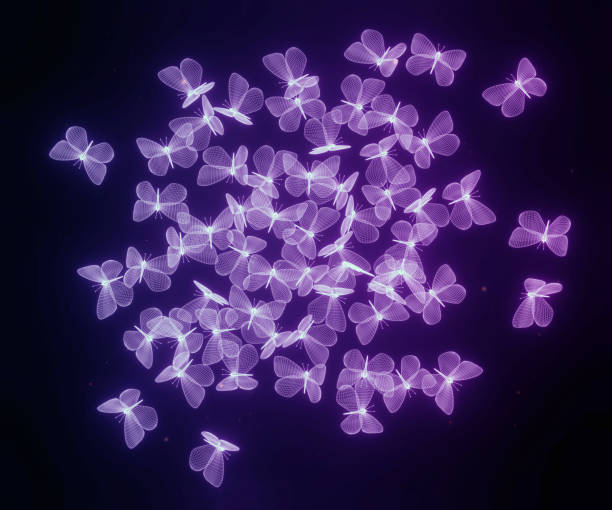 istock Abstract neon polygonal geometric butterflies consisting of lines. Wireframe technology structure. Glowing polygonal geometric structure. For web site, poster, placard and wallpaper. 3d illustration 1225013394