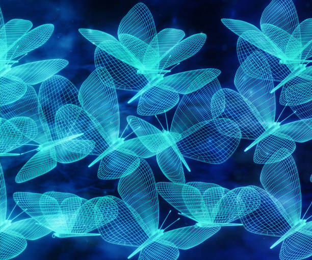 istock Abstract neon polygonal geometric butterflies consisting of lines. Wireframe technology structure. Glowing polygonal geometric structure. For web site, poster, placard and wallpaper. 3d illustration 1225013632