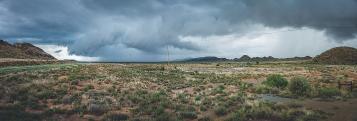 Rare Rain clouds over the dry Karoo - South Africa. Landscape view.