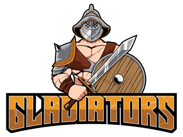 gladiator maskottchen symbol - roman rome warrior ancient stock-grafiken, -clipart, -cartoons und -symbole