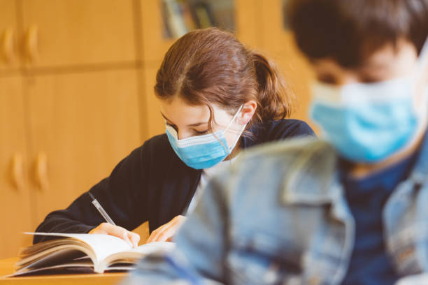 istock High school students at school, wearing N95 Face masks. 1225022426