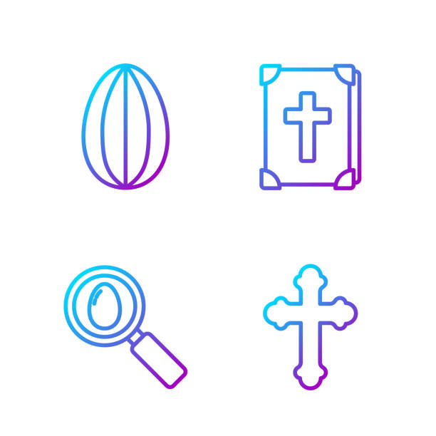 illustrations, cliparts, dessins animés et icônes de set ligne croix chrétienne, recherche et oeuf de pâques, oeuf de pâques et - easter egg religion cross spirituality
