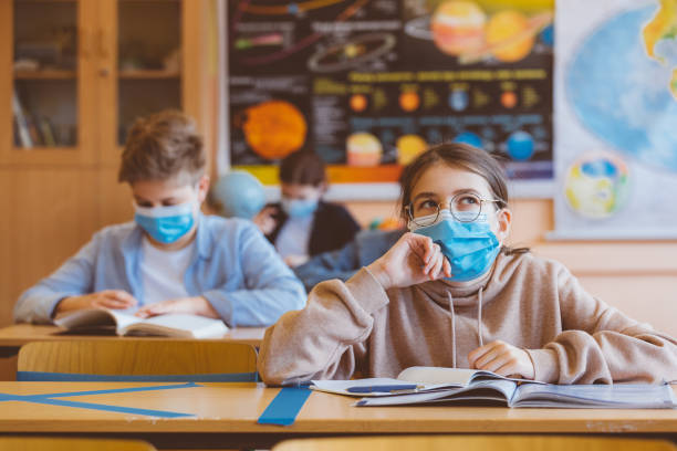 High school students at school, wearing N95 Face masks.