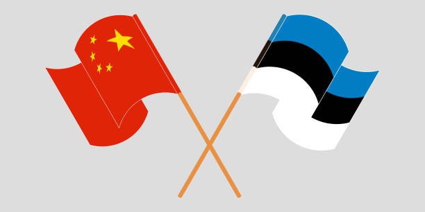 ilustrações, clipart, desenhos animados e ícones de cruzou e agitando bandeiras da china e estônia - estonia flag pennant baltic countries