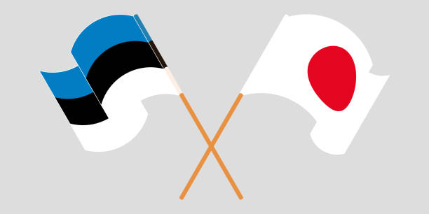 ilustrações, clipart, desenhos animados e ícones de cruzou e agitando bandeiras da estônia e do japão - estonia flag pennant baltic countries