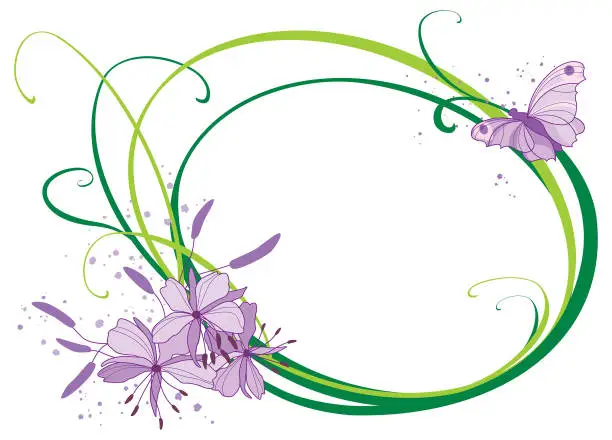 Vector illustration of floral frame with batterfly