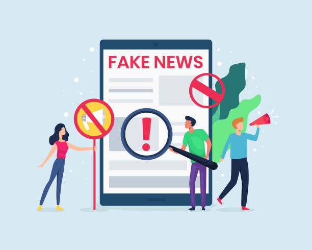 Vector illustration People check the news on the internet Concept of spreading fake news, Hoax on the internet and social media. campaign to stop hoax and check the news. Vector in flat style fake news stock illustrations