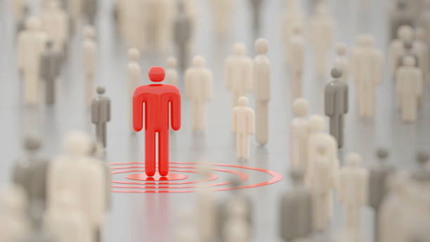 istock Infected person amid a large crowd in a public space. Digital 3D render concept. 1225029473