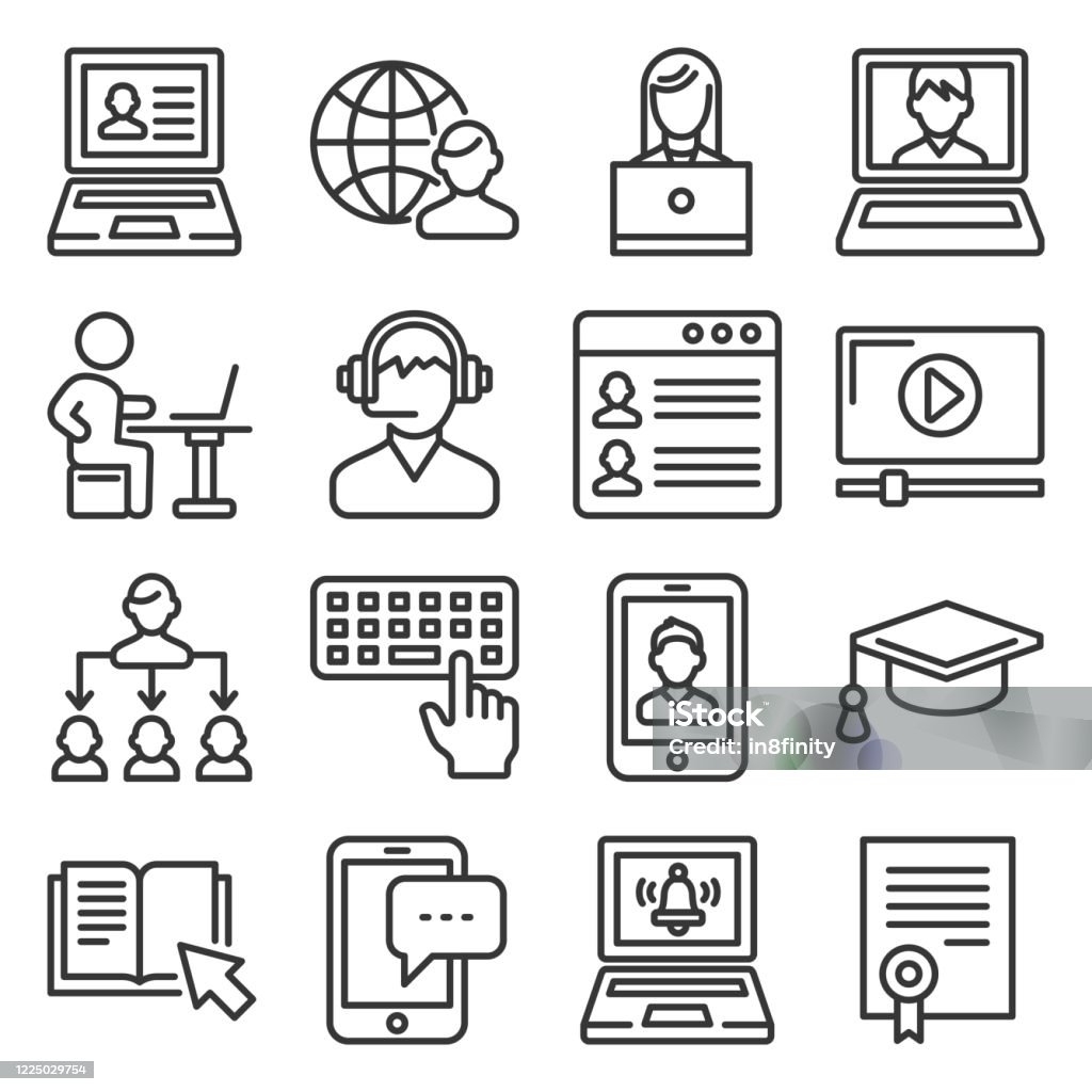 Online Education Icons Set On White Background Line Style Vector Stock  Illustration - Download Image Now - iStock