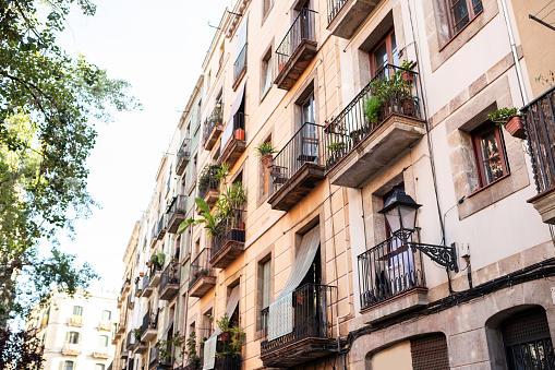 Barcelona, Spain: An old residential building in Barcelona.