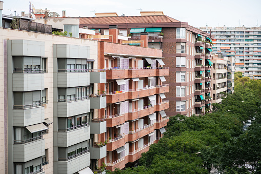 Barcelona, Spain: Block of flats in the district of Les Corts in Barcelona.
