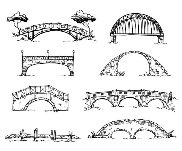 illustrations, cliparts, dessins animés et icônes de ensemble de divers ponts dessinés à la main, croquis vectoriel - pont