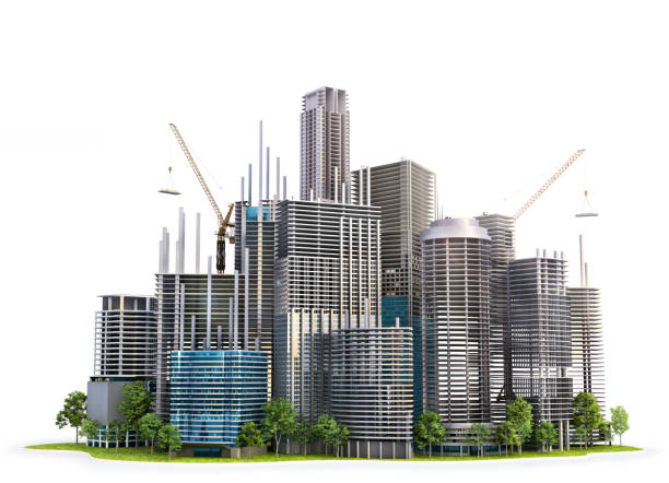 istock line from skyscrapers in building process. City skyline isolated on a white. 3d illustration 1225034673