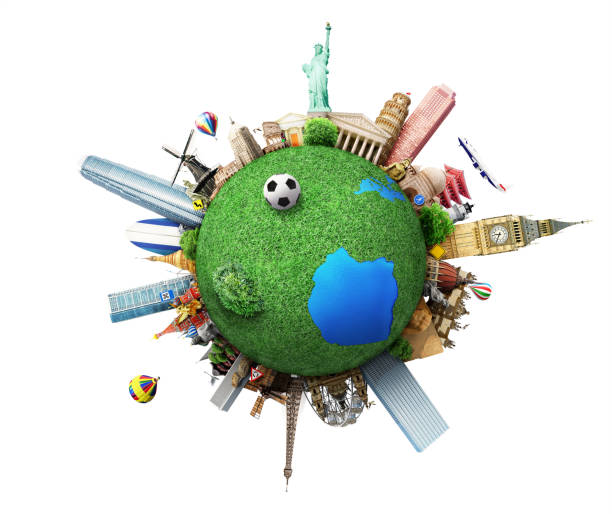 istock Travel concept. Planet with landmarks isolated on a white 1225034682