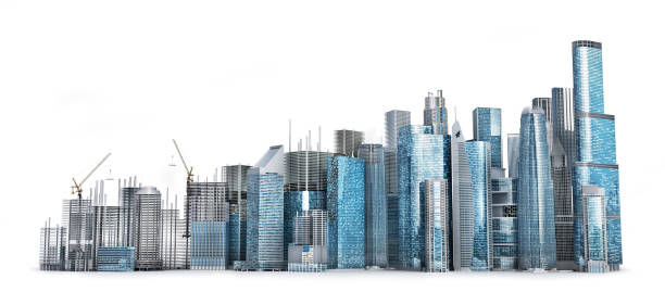 istock line from skyscrapers in building process. City skyline isolated on a white. 3d illustration 1225034724