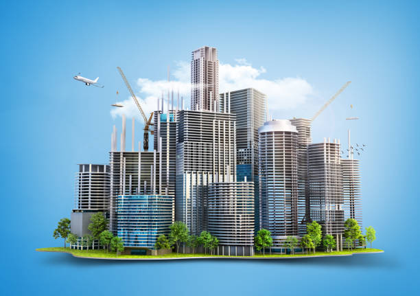 istock line from skyscrapers in building process. City skyline isolated on a white. 3d illustration 1225034748