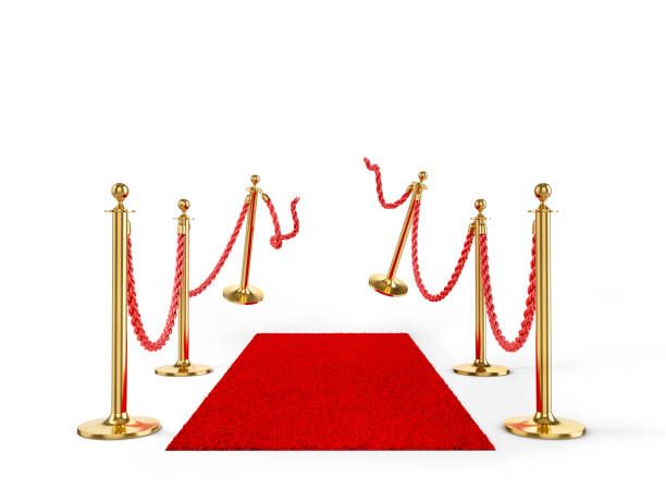 istock Rope fencing with red carpet isolated on a white background. 3d illustration 1225035644