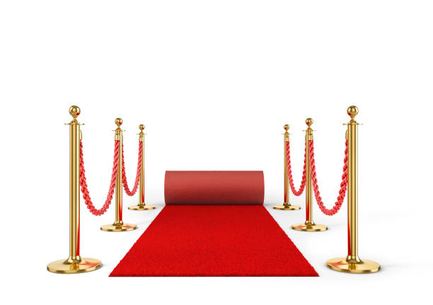 istock Rope fencing with red carpet isolated on a white background. 3d illustration 1225035755