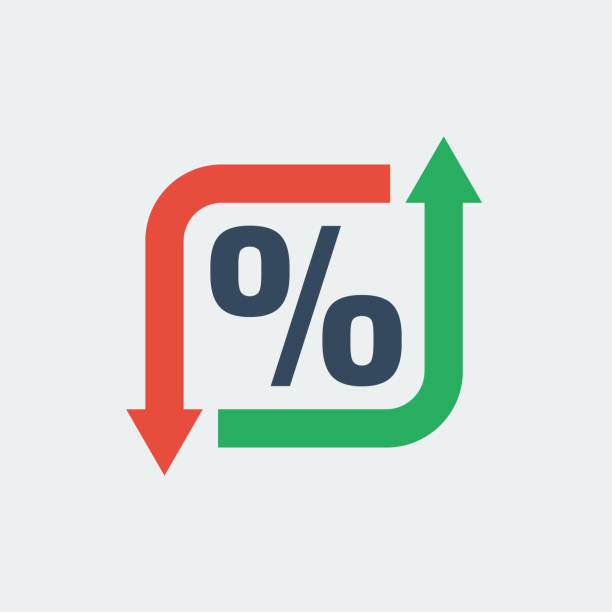 prozentsymbol mit roten pfeilen nach unten und grün nach oben, finanzgeschäftsindikator - subtraktion grafiken stock-grafiken, -clipart, -cartoons und -symbole