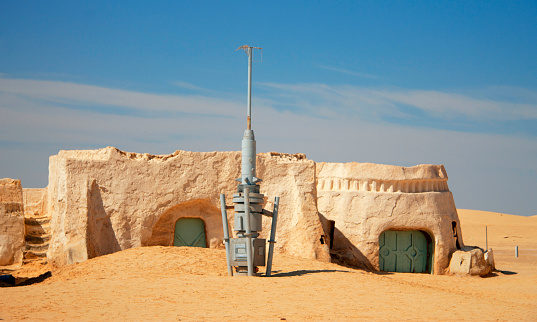 Buildings for decorations of movie Star Wars Episode First in Sahara desert, Nefta, Tunisia 14 october 2018