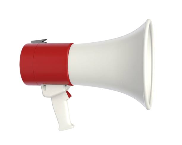 istock 3D render of electric Megaphone isolated on white. 1225037373