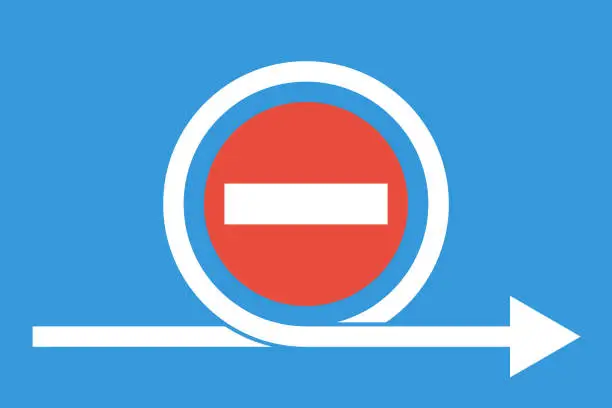 Vector illustration of white arrow around no entry sign, vector inforgaphic