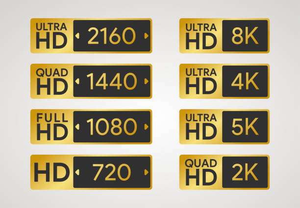All HD labels. Full, ultra, quad high definition badge. 720, 1080, 1440, 2160 pixel resolution of screen. Plasma dimension icon. 8K, 5K, 4K, 2K display. PC and TV ratio in px. Vector illustration All HD labels. Full, ultra, quad high definition badge. 720, 1080, 1440, 2160 pixel resolution of screen. Plasma dimension icon. 8K, 5K, 4K, 2K display. PC and TV ratio in px. ultra high definition television stock illustrations