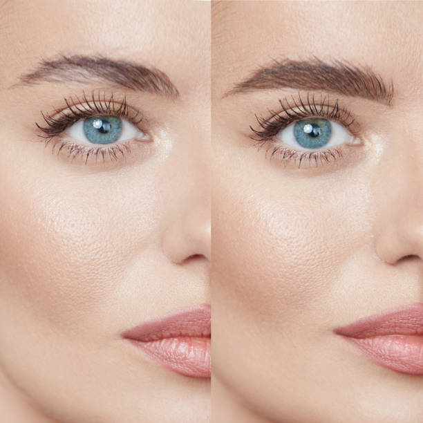 Beauty. Close Up Woman’s Eyebrows Before And After Correction. Difference Between Female Face With And Without Permanent Makeup. Beauty. Close Up Woman’s Eyebrows Before And After Correction. Difference Between Female Face With And Without Permanent Makeup. lash and brow comb stock pictures, royalty-free photos & images