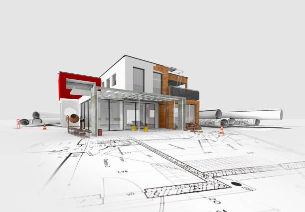 maison 3d - construction built structure blueprint architect photos et images de collection