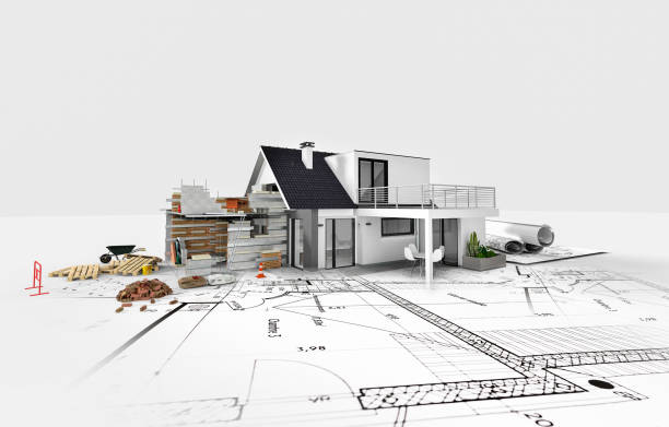 maison 3d - construction built structure blueprint architect photos et images de collection