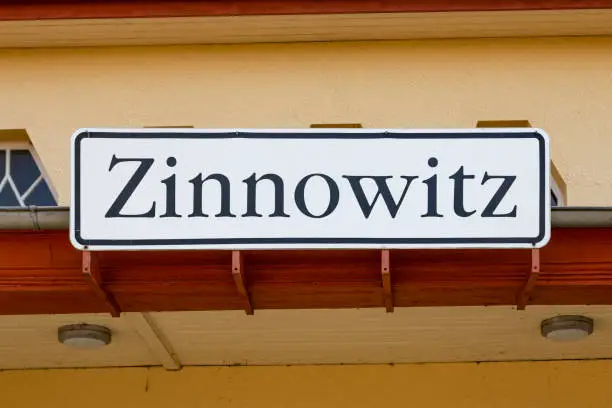 signage Zinnowitz at the train station of the small village in Usedom