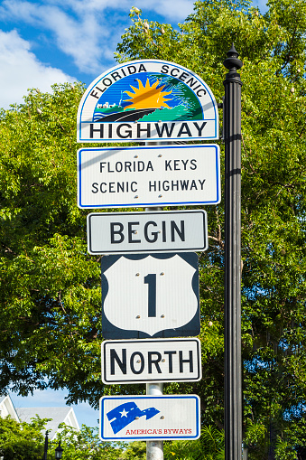 signage of begin of Highway 1 in Key West direction north