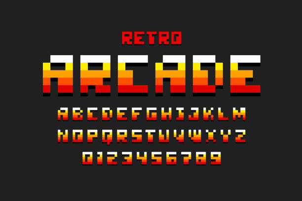 ilustrações de stock, clip art, desenhos animados e ícones de pixel retro arcade game style font - alphabet letter o typescript letter b