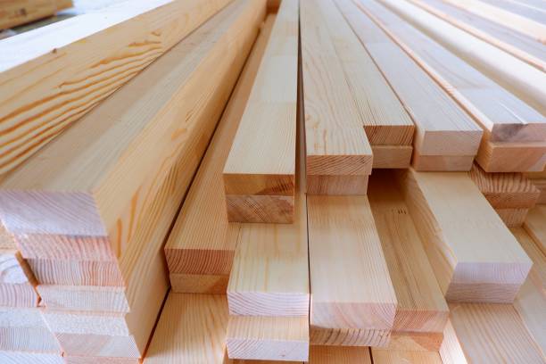 istock Glued pine timber beams for wooden windows closeup 1225053725