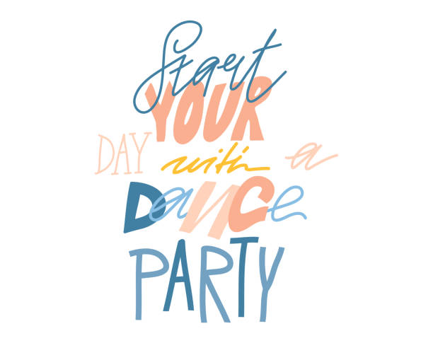 istock Hand drawn vector abstract stock graphic illustration with Start your day with a dance party lettering isolated on white collage shapes background 1225053907
