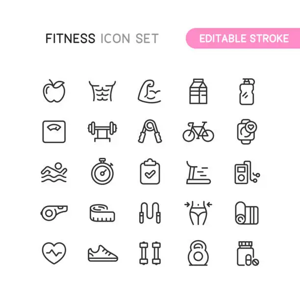 Vector illustration of Fitness & Workout Outline Icons Editable Stoke