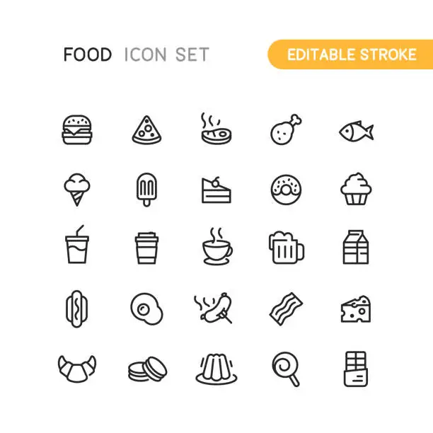 Vector illustration of Food & Drink Outline Icons Editable Stroke
