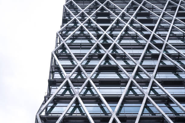 istock underside panoramic and perspective view to steel blue glass high rise building skyscrapers, business concept of successful industrial architecture 1225056708